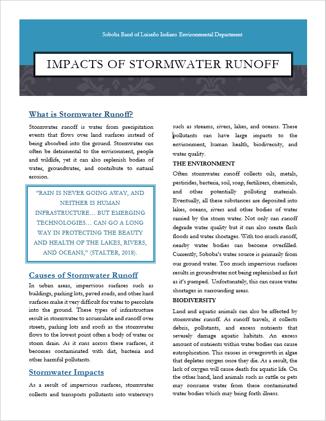 Impacts of Storm Water Runoff